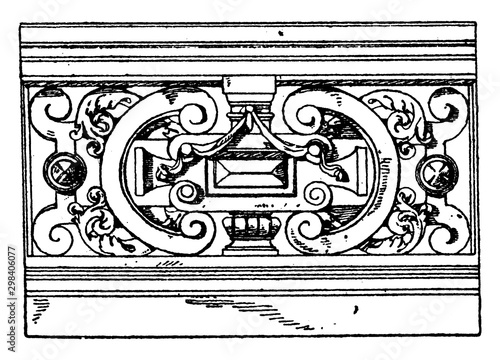 Modern French Parapet, roof surface, vintage engraving.
