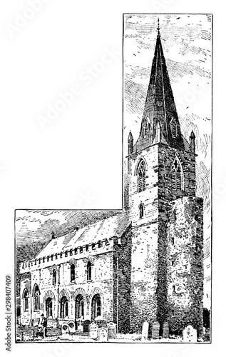 All Saints' Church, Brixworth, vintage engraving.