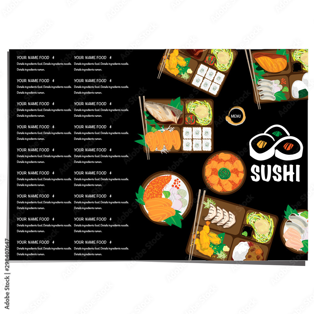 Fototapeta premium bento sushi set japanese food restaurant menu template design graphic