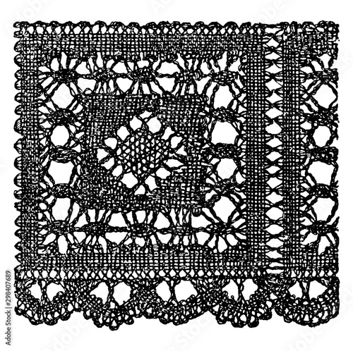 Modern Pillow Lace Border  is a form of textile art, vintage engraving.