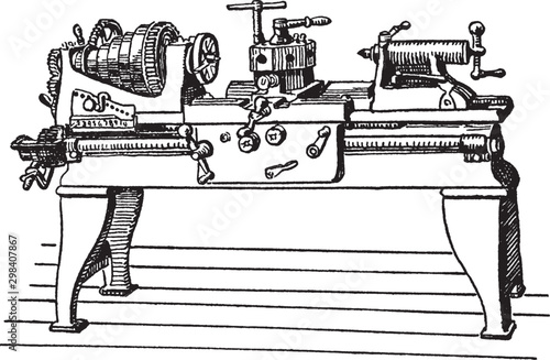 Large Power Lathe, vintage illustration.
