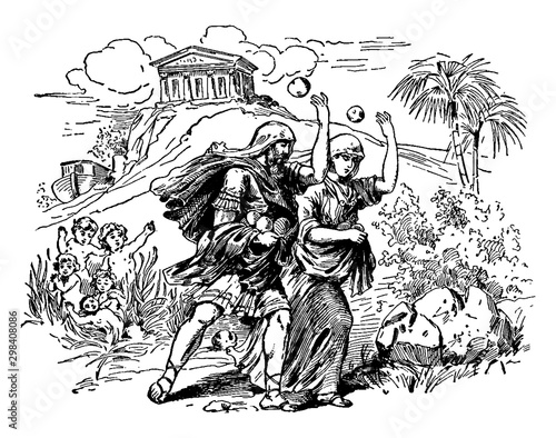 Deucalion and Pyrrha vintage illustration.