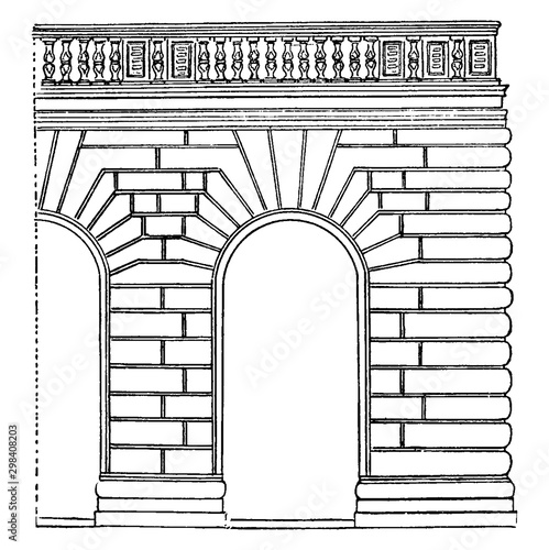 Rustication  was first treated systematically, vintage engraving.