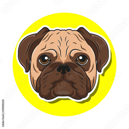 big head dog cartoon with yellow background