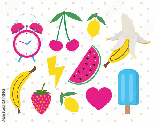 Naklejka set of fruits and icons pop art style