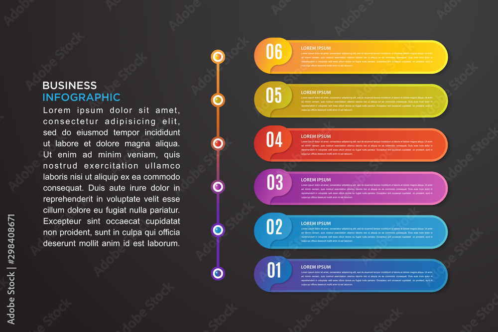 Fototapeta premium infographic template with six step instructions, can use for presentations, workflow layouts, brochures and others