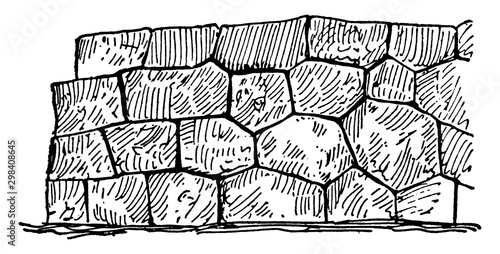 Polygonal Masonry, a technique of stone construction, vintage engraving.