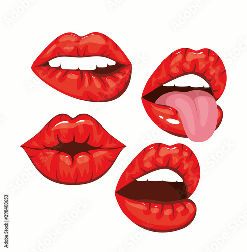 set of sexy woman mouths pop art style