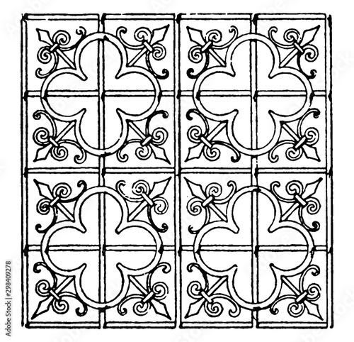 Late Gothic Pattern  is a 15th century choir screen, vintage engraving.