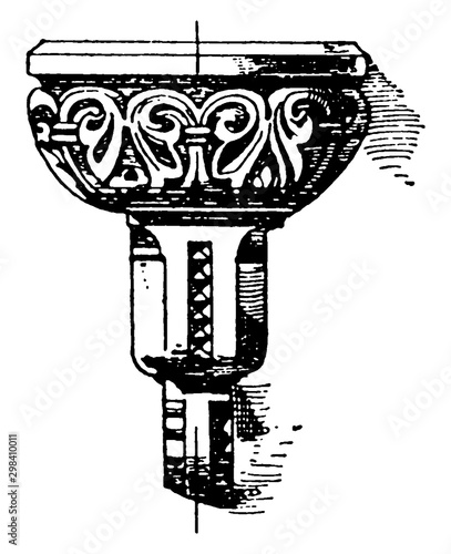 Romanesque Stoup was found in Roman Catholic churches, vintage engraving.