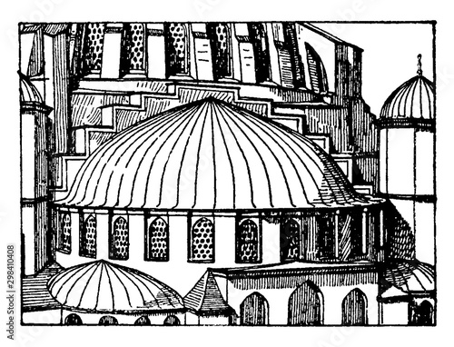 Suleimani MosqueApse, semi-dome,  vintage engraving. photo