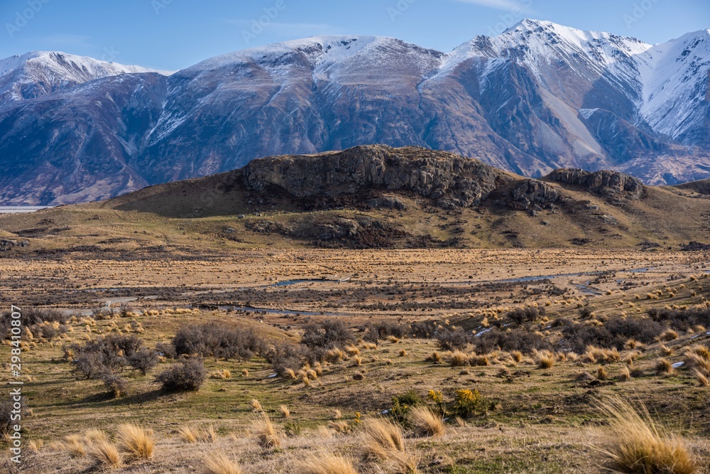 Scenic view of mount Sunday, New Zealand. Mount Sunday is one of the shooting place for Lord of the Rings Scenic view of mount Sunday, New Zealand. Mount Sunday is one of the shooting place for Lord of the Rings