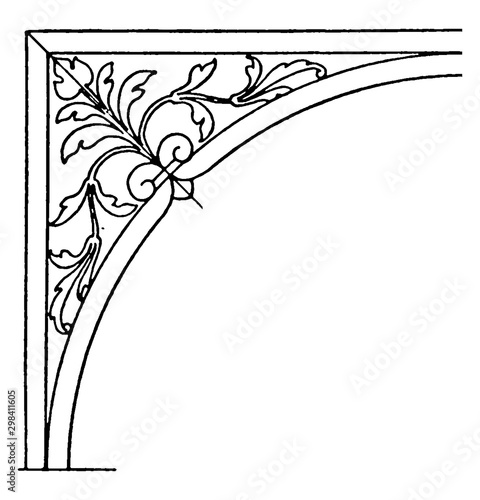 Renaissance Spanrail Panel is a plinth or base of a column, vintage engraving.