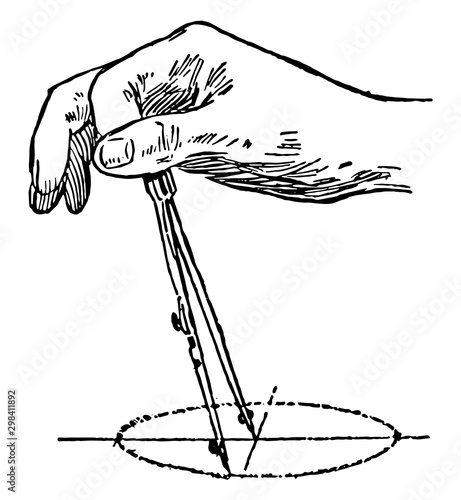 Turning the Compass, vintage engraving.