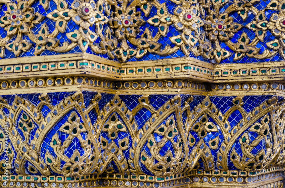 Thai Ornamental Pattern in Traditional Style is Decorated Base of Building of Wat Pho Monastery at Bangkok, Thailand.
