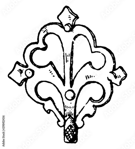 Termination of Hinge,  right-angle break,  vintage engraving.