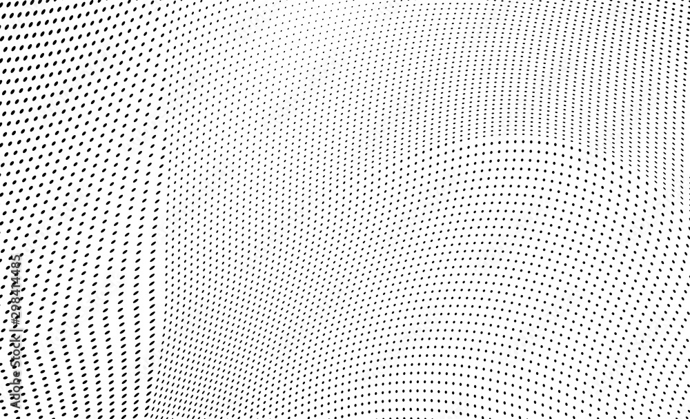 Abstract texture of halftone. Monochrome background of black dots on white background. Pattern to print from waves of dots