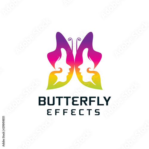 Abstract Butterfly Effects Vibrant Logo with two face inside