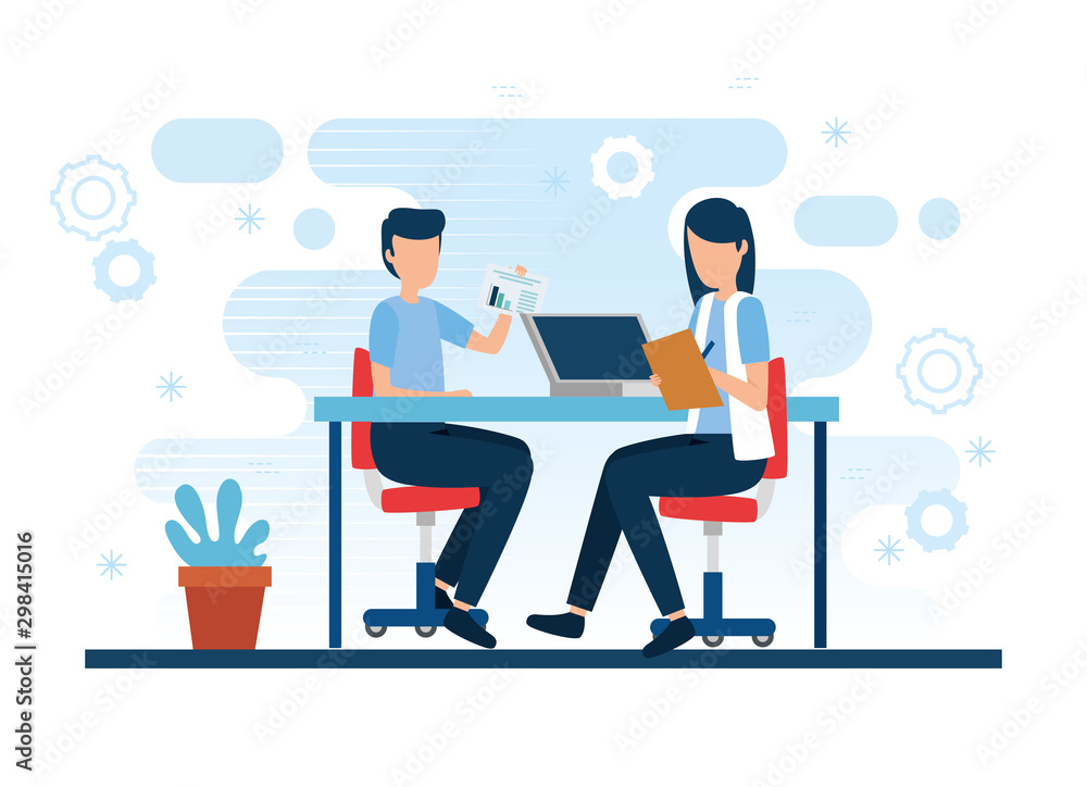 teamwork workers in the workplace avatar character vector illustration design