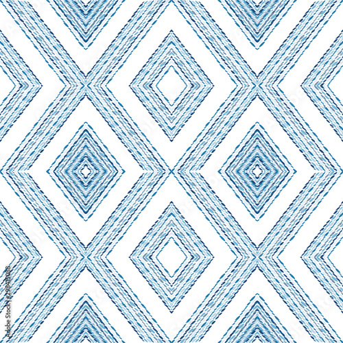 Cloud Stripes Traditional Seamless Pattern. Indigo Triangles Uzbek Vector Design. Stripes Geometrical Pattern. Mexican Ikat Textile Vector Pattern. Shibori.
