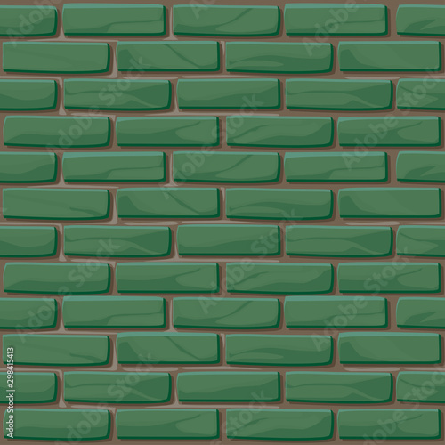 Green Brick wall texture seamless. Vector illustration stones wall