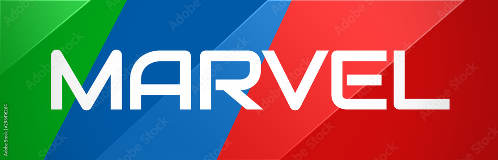 Marvel - clear white text typography on colourful shining background Marvel - clear white text typography on colourful shining background