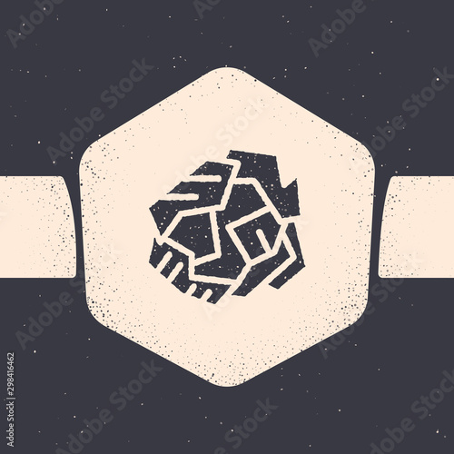 Grunge Crumpled paper ball icon isolated on grey background. Monochrome vintage drawing. Vector Illustration