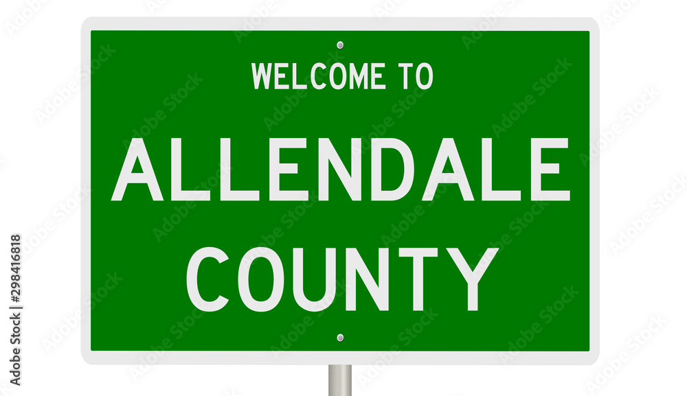 Rendering of a green 3d highway sign for Allendale County