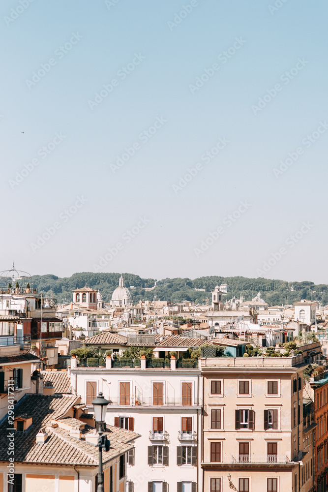 Architecture and buildings of old Italy. Evening panorama of the streets of Rome.