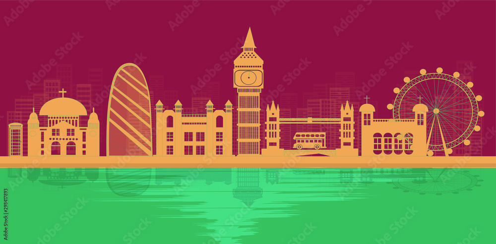 London, England With views of famous landmarks and world-class cities, tourism poster illustrations Paper cutting,Panorama of top world famous landmark of London - vector