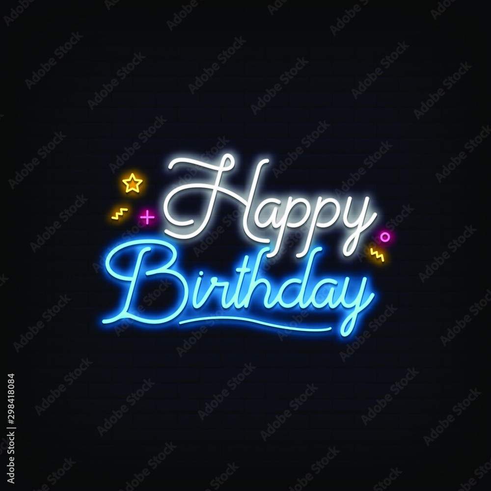 Obraz premium Happy Birthday Neon Signs Style Text vector