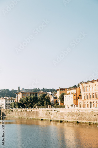 Santa Maria Cathedral and the bridges of Florence. panoramas of Florence at dawn with sights.