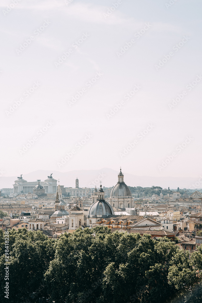 Architecture and panoramas of the old city. Dawn and streets in Rome, Italy.