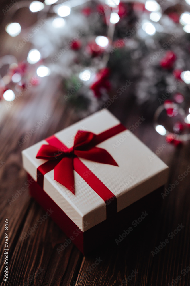 New Year gift. Christmas gift. Happy New Year 2020. Christmas background with gift box. Christmastime celebration. Space for text. New Year gift. Christmas gift. Happy New Year 2020. Christmas background with gift box. Christmastime celebration. Space for text.