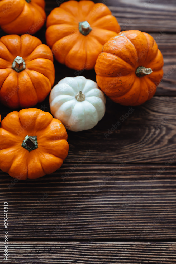 Diverse assortment of pumpkins on a wooden background. Autumn harvest. Diverse assortment of pumpkins on a wooden background. Autumn harvest.