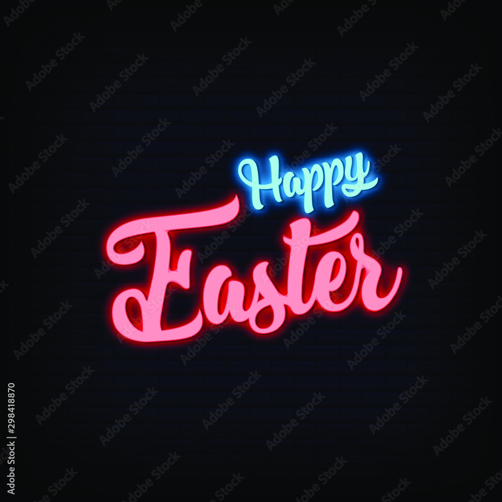 Obraz premium Happy Easter Neon Signs Style Text vector
