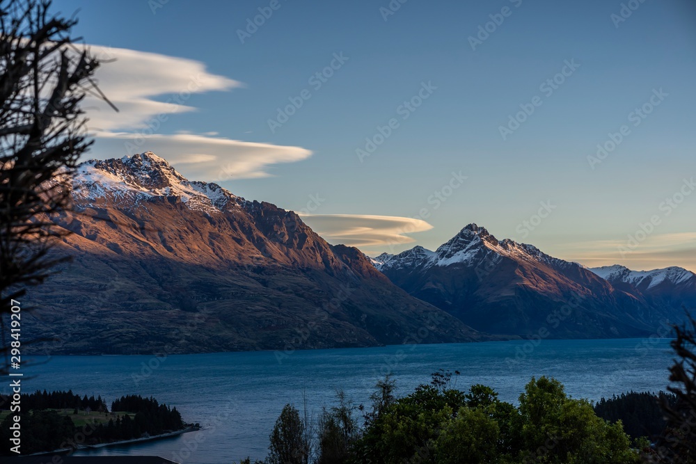 Scenic view of Queenstown, New Zealand during sunset