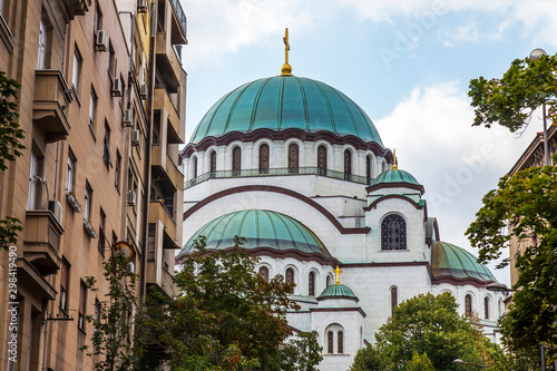 BELGRADE, SERBIA, August 3, 2019. The largest Orthodox church in the city is the Church of St. Savva. Architectural Fragment photo