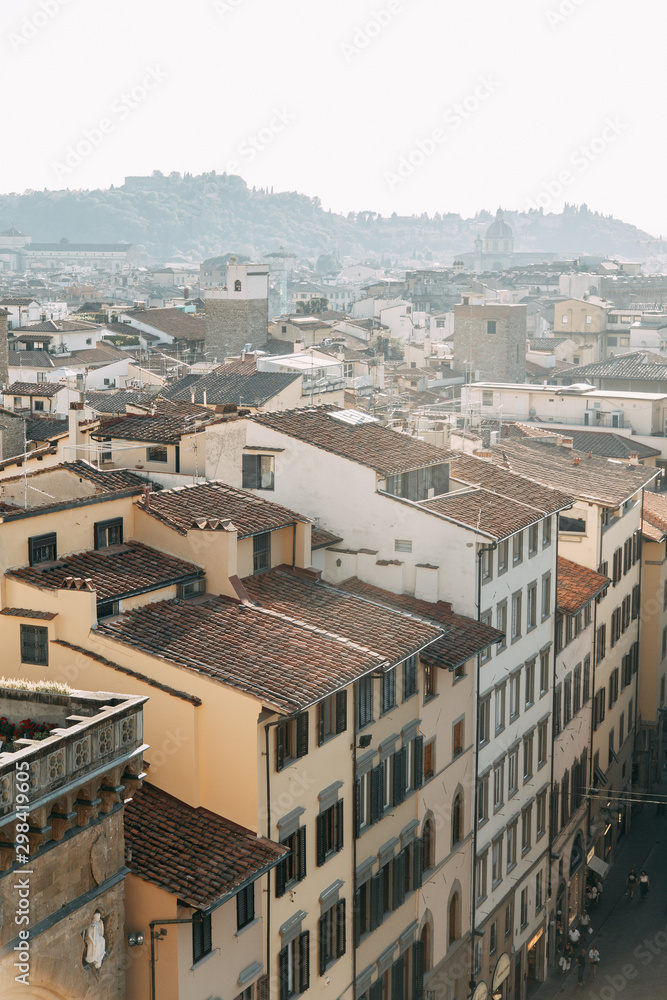 Panorama and sights on top view. Morning and dawn in Florence.