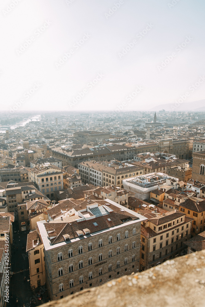 Obraz premium Panorama and sights on top view. Morning and dawn in Florence.