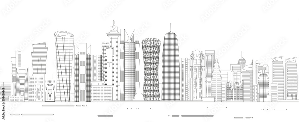 Doha cityscape line art style detailed vector illustration
