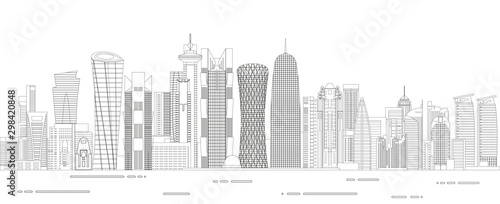 Doha cityscape line art style detailed vector illustration