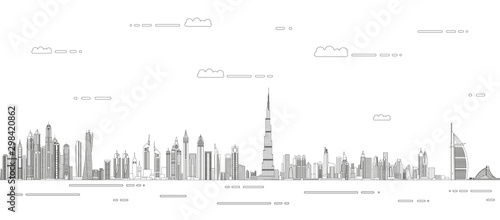 Fototapeta Dubai cityscape linii styl sztuka wektor szczegółowych ilustracji. Tło podróży