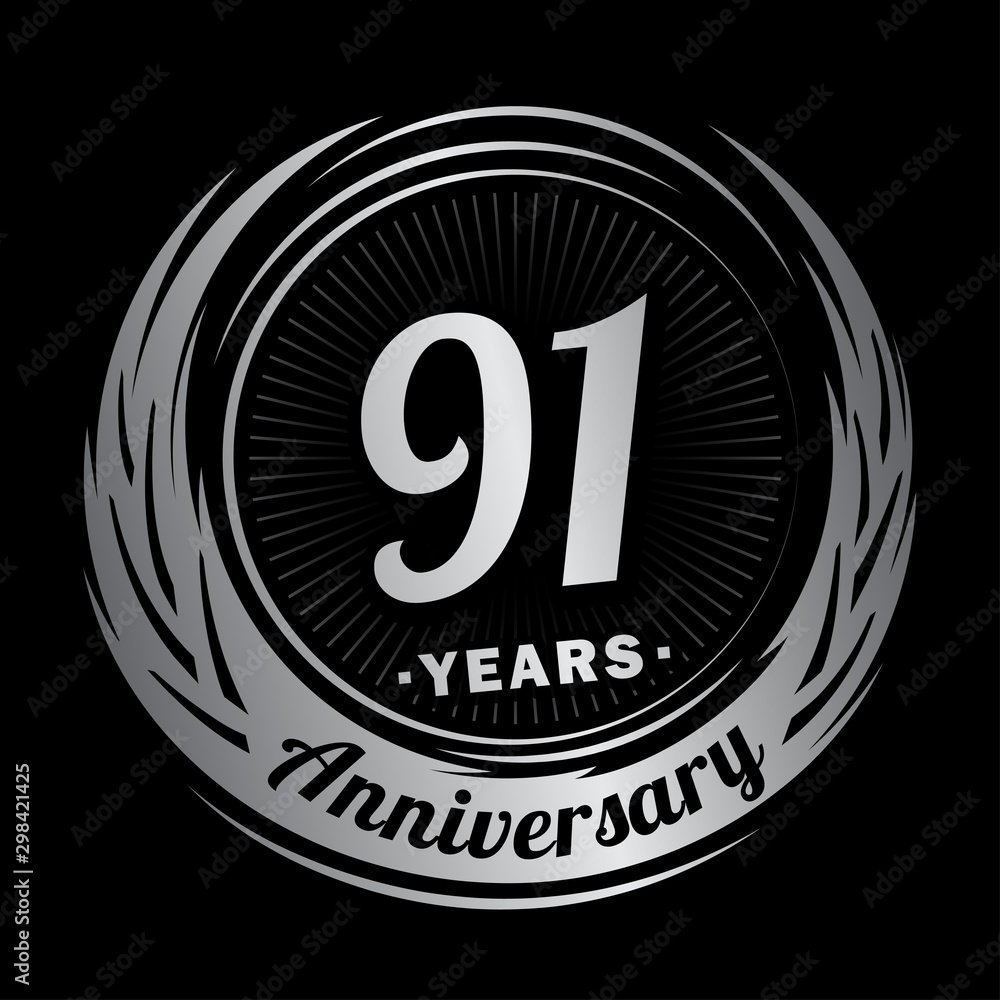 91 years anniversary. Anniversary logo design. Ninety-one years logo.