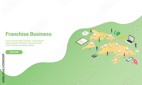 franchise building link business isometric for website template or landing homepage banner - vector