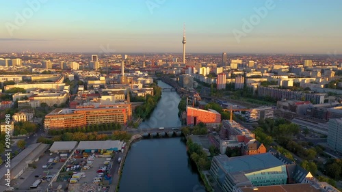 Berlin kreuzberg skyline aerial view of tv tower river and old town. photo