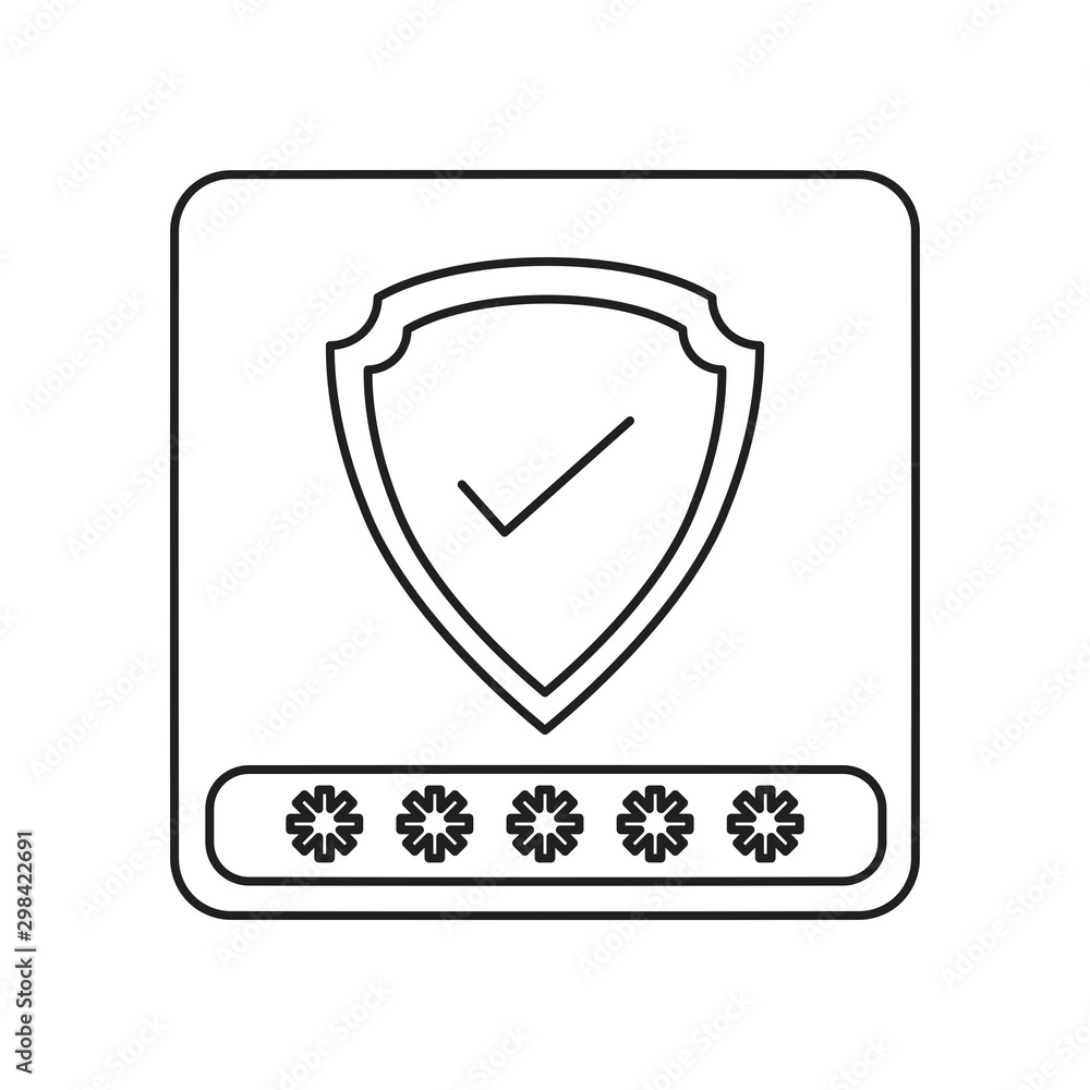 Password and shield icon. Concept of secure password and internet security. Outline thin line illustration. Flat and isolated on white background. Password and shield icon. Concept of secure password and internet security. Outline thin line illustration. Flat and isolated on white background.