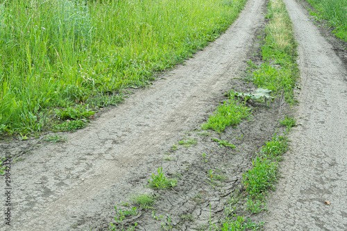 Dirt road in countryside. Life in country, travel on field