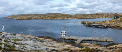 Panoramic landscape of the island of Smogen and Hallo. Cracked islands of pink granite. Sotenas, Vastra Gotaland, Bohuslan, Sweden. photo