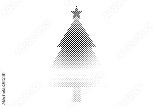 Pino de navidad hecho de puntos sobre fondo blanco.